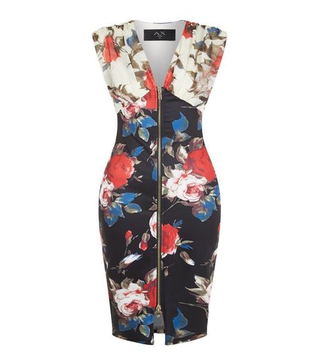 AX Paris Black Floral Print Zip Front Midi Dress | New Look
