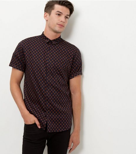 Navy Abstract Print Short Sleeve Shirt | New Look