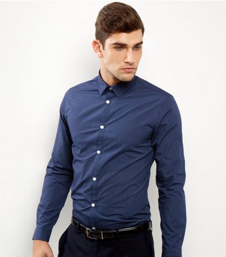 Navy Geo Print Long Sleeve Shirt | New Look