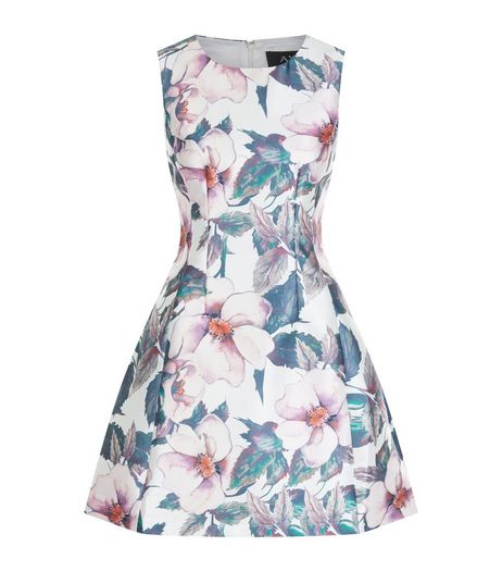 AX Paris Cream Floral Print Skater Dress | New Look