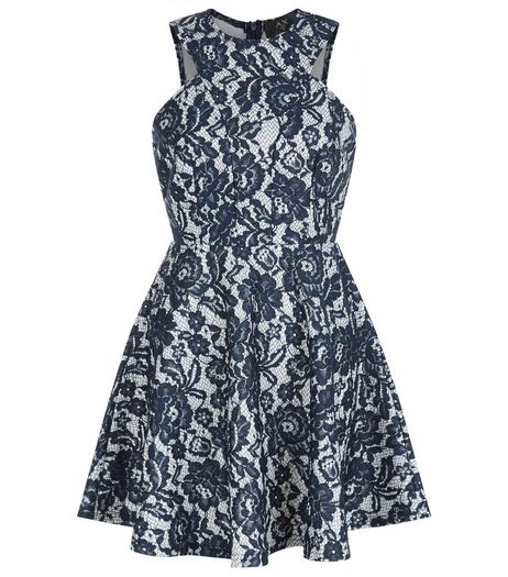 AX Paris Navy Floral Print Lace Skater Dress | New Look