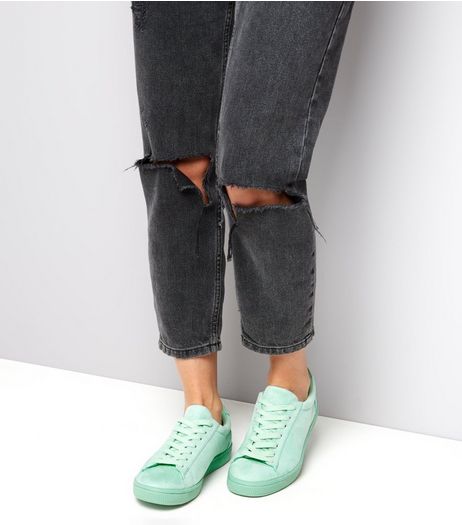 Mint Green Suedette Plimsolls | New Look