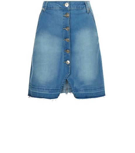 Parisian Blue Button Up Split Front Denim Skirt | New Look
