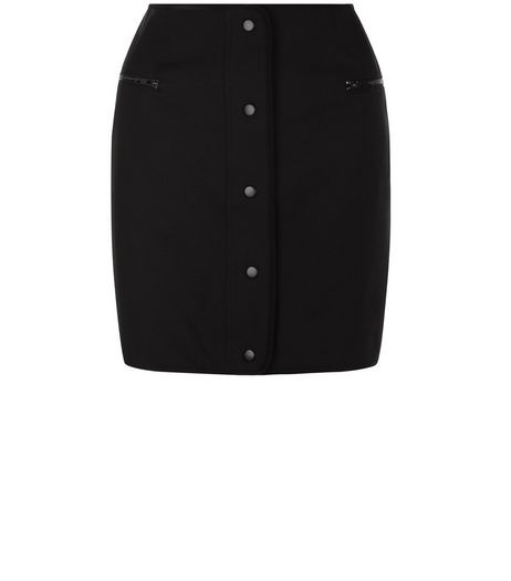 Black Popper Front Mini Skirt | New Look