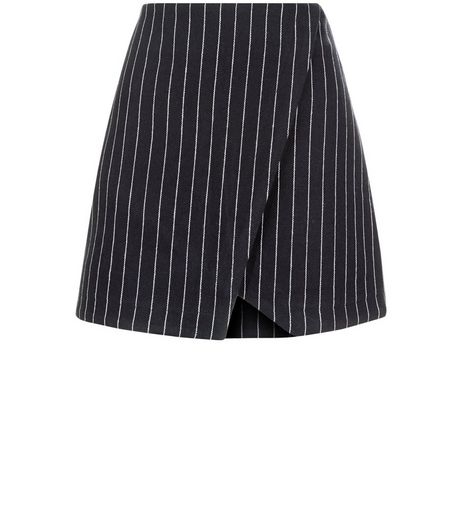 Navy Pinstripe Wrap Front Mini Skirt | New Look