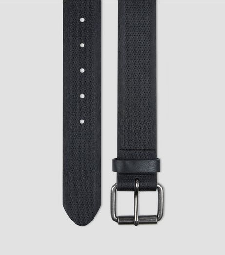 Black Leather Look Textured Belt | New Look