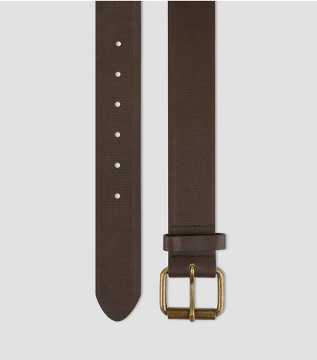 Dark Brown Textured Denim Belt | New Look