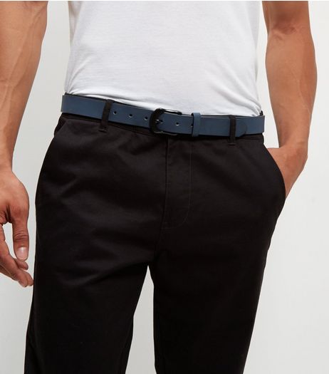 Navy Leather-Look Nubuck Belt | New Look