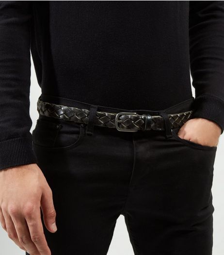 Black Woven Leather Belt | New Look