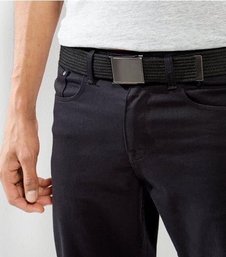Black Webbing Textured Belt | New Look