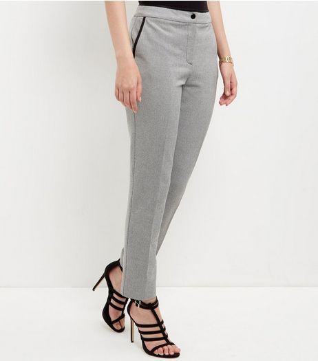 Grey Contrast Trim Slim Leg Trousers | New Look