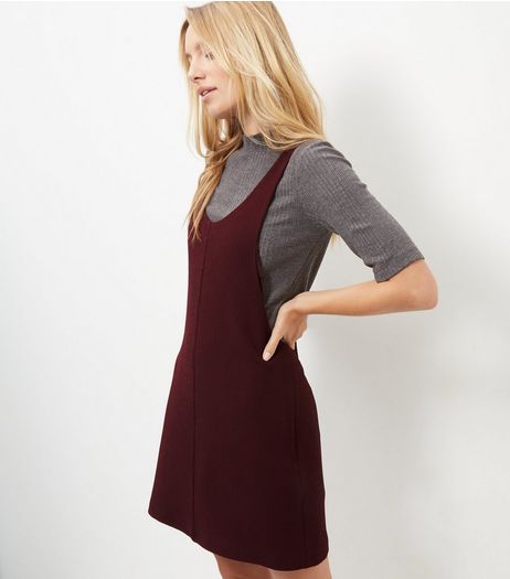 Burgundy Textured Pinafore Dress | New Look