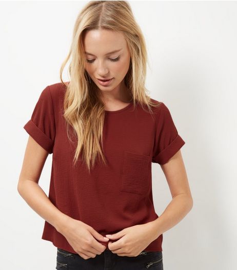 Rust Boxy Roll Sleeve T-Shirt | New Look