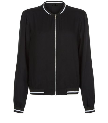 Tall Black Contrast Trim Bomber Jacket | New Look
