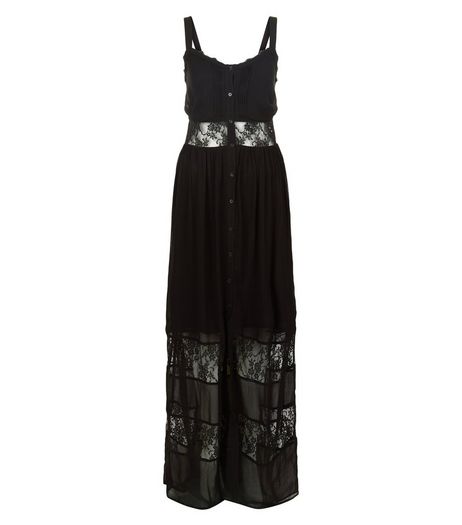 Black Lace Panel Button Front Maxi Dress | New Look
