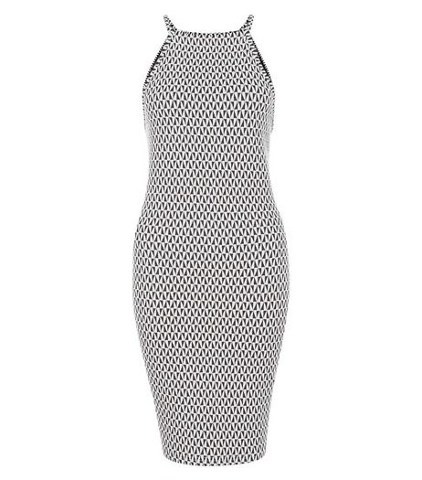 White Geo Print High Neck Bodycon Mini Dress | New Look