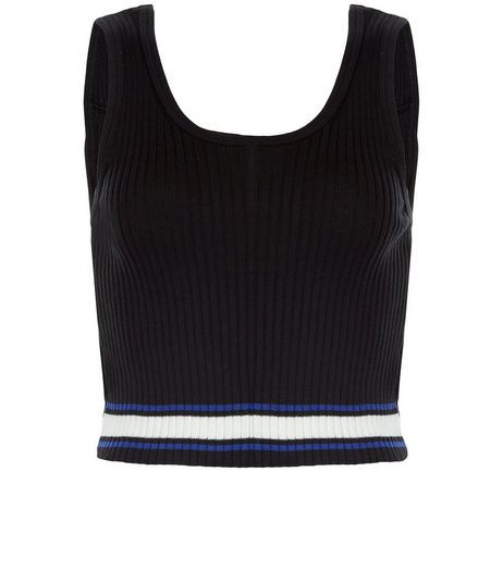 Black Ribbed Stripe Trim Crop Top | New Look