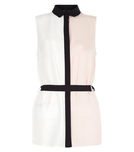 White Colour Block Sleeveless Shirt | New Look