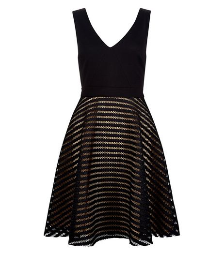 Black Stripe Mesh Skater Dress | New Look