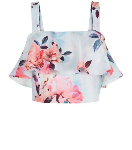 Green Rose Print Frill Trim Crop Top | New Look