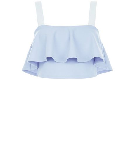 Blue Colour Block Frill Trim Crop Top | New Look