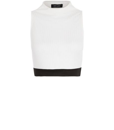 Monochrome Ribbed Funnel Neck Crop Top | New Look