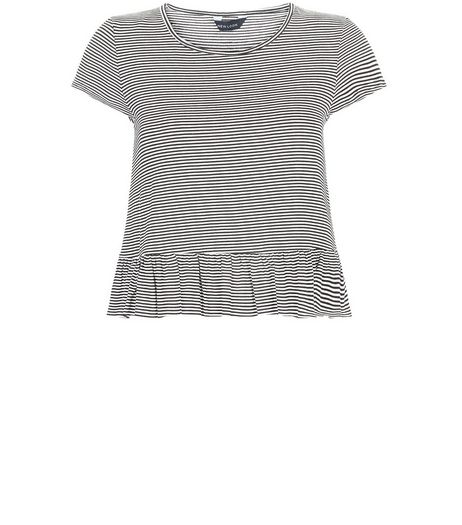 Black Stripe Frill Peplum T-Shirt | New Look