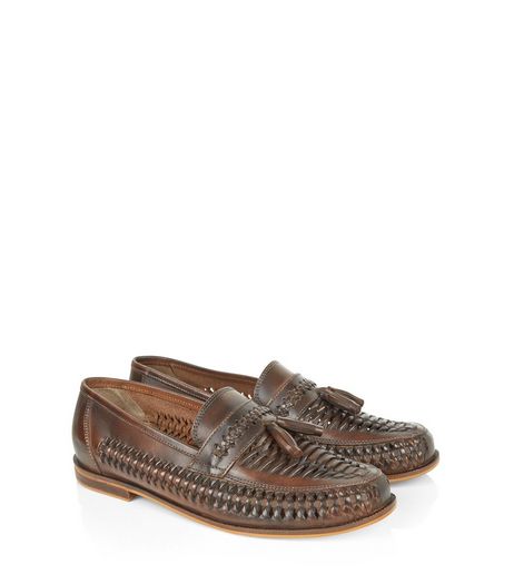 Brown Leather Woven Tassel Loafers | New Look