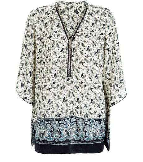 Apricot Navy Paisley Print Zip Front Oversized Top | New Look
