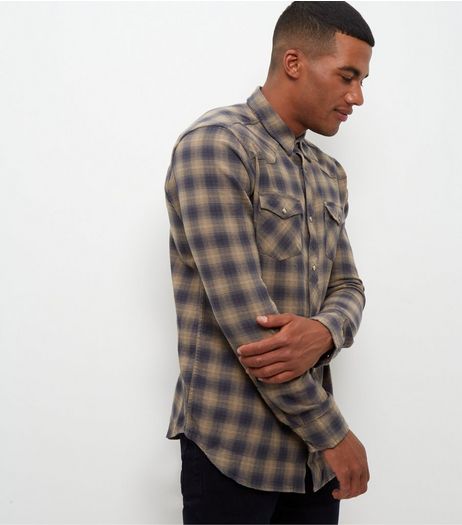 Olive Green Western Check Long Sleeve Shirt | New Look
