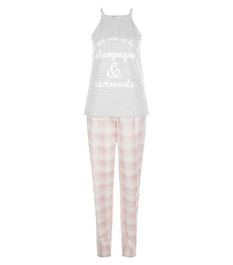 Tall Pink Champagne & Croissants Print Pyjama Set | New Look