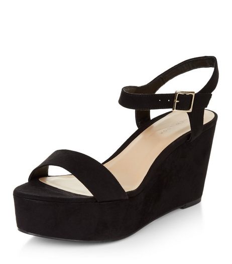 Black Suedette Ankle Strap Flatform Sandals | New Look