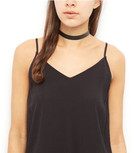 Black Leather-Look Choker | New Look