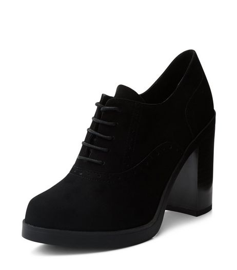 Wide Fit Black Suedette Lace Up Shoe Boots | New Look