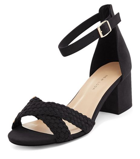 Wide Fit Black Suedette Woven Cross Strap Heeled Sandals | New Look