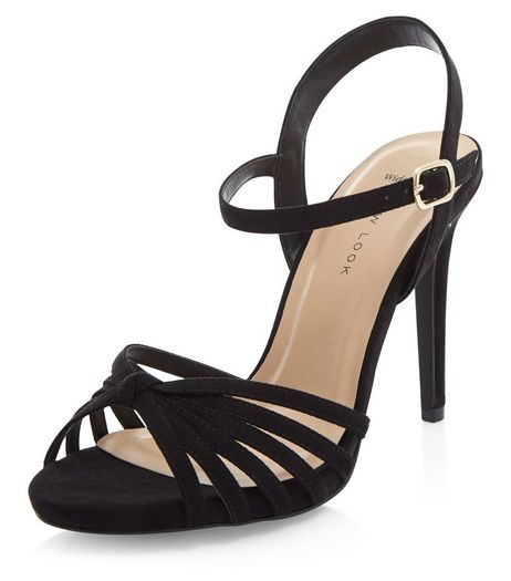 Wide Fit Black Suedette Knotted Strappy Heels | New Look