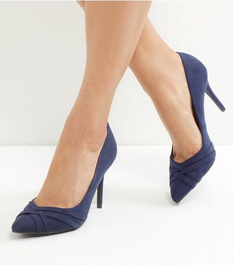 Navy Comfort Suedette Cross Front Heels | New Look