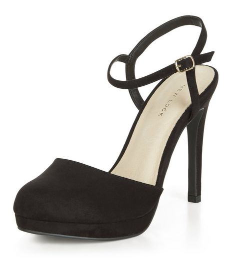 Black Comfort Suedette Ankle Strap Platform Heels | New Look