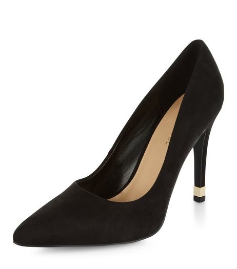 Black Suedette Metal Trim Pointed Heels | New Look