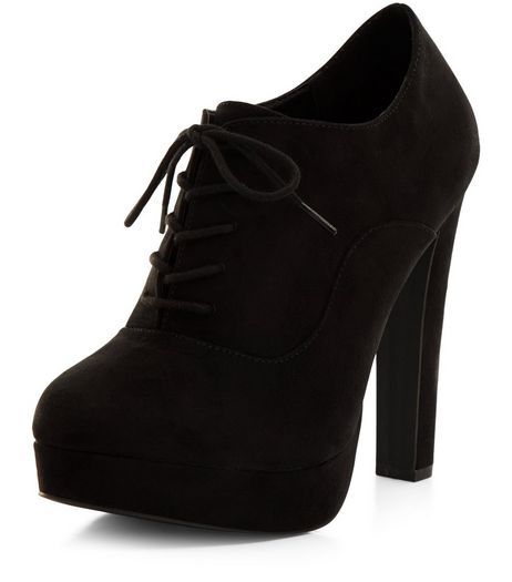 Black Suedette Lace Up Shoe Boots | New Look