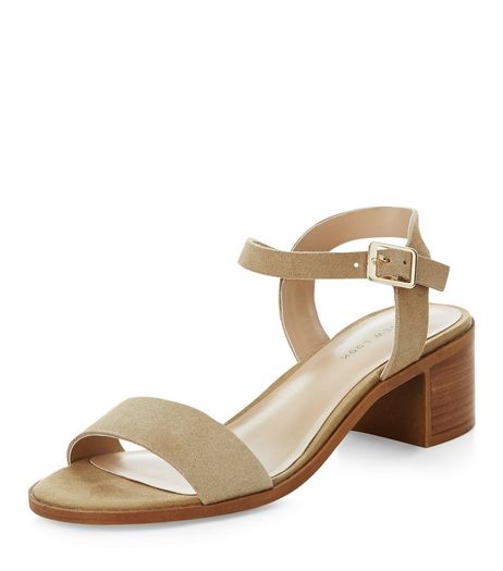 Mink Leather Ankle Stripe Mid Heel Sandals | New Look