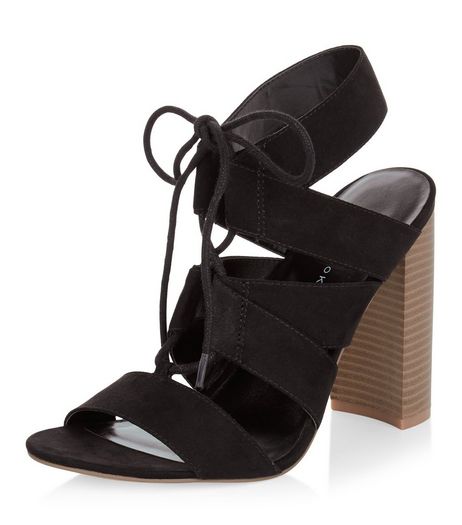 Black Suedette Cut Out Ghillie Block Heels | New Look