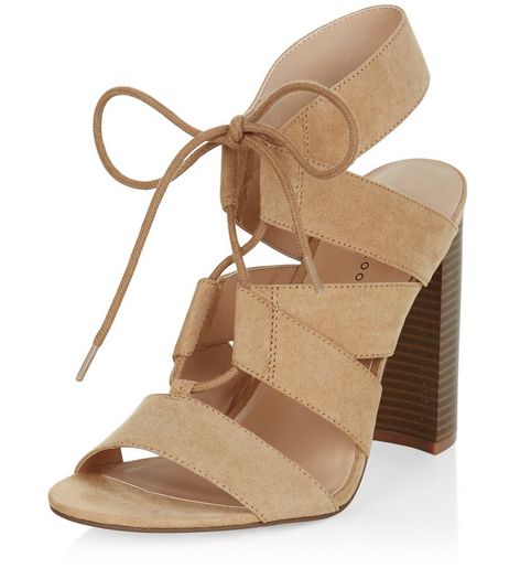 Mink Suedette Cut Out Ghillie Block Heels | New Look