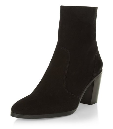 Black Premium Suede Block Heel High Ankle Boots | New Look