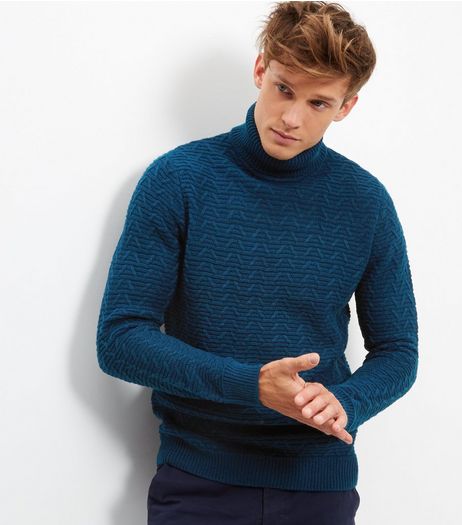 Petrol Blue Longline Turtle Neck Jumper | New Look