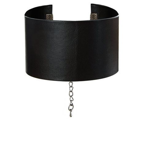 Black Leather-Look Wide Choker | New Look