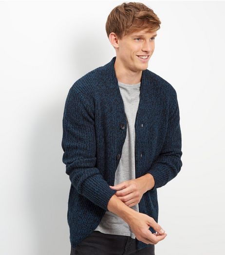 Dark Blue Knitted Double Pocket Cardigan | New Look