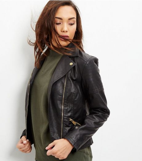Black Leather-Look Biker Jacket | New Look