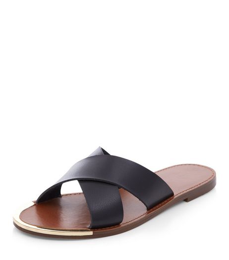 Black Cross Strap Sandals | New Look