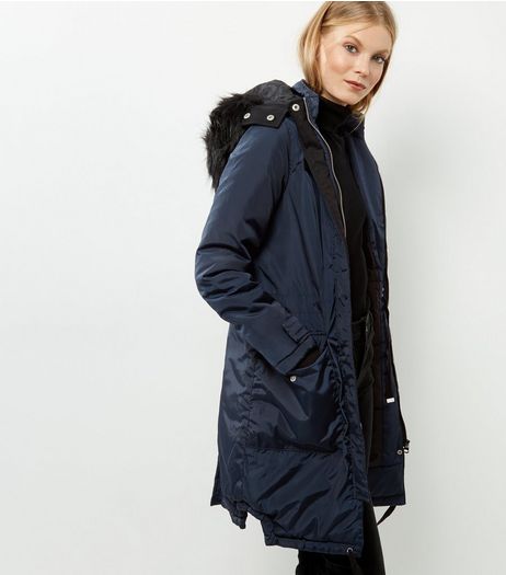 Brave Soul Navy Faux Fur Trim Hooded Parka | New Look